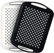 ZYBUX - Set of 2 Anti Slip Food Tray Rectangular Top and Bottom Non Slip Plastic Reusable for Eating Dinner w/High Grip Rubber Surface, Easy Grip Serving Trays with Handles (Black&White)