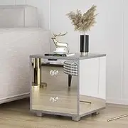 Ufurniture Mirror Bedside Table 2 Drawers Side Table Mirrored Nightstand for Bedroom Living Room