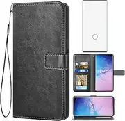 Asuwish Compatible with Samsung Galaxy Note 10 Plus Glaxay Note10+ 5G Wallet Case Tempered Glass Screen Protector Flip Cover Card Holder Phone Cases for Gaxaly Note10 + Notes 10+ Ten Not 10Plus Black