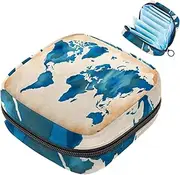 Period Bag,Sanitary Napkin Storage Bag,Blue Retro World Map,Tampon Holder for Purse