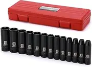MIXPOWER 13 Pieces 3/8-Inch Drive Deep Impact Socket Set, 7mm to 19mm, CR-V, Metric, 6 Point, Deep, 13 Pieces 3/8" Dr. Socket