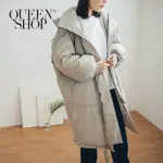 QUEENSHOP【02090010】金屬拉鍊連帽長版舖棉外套 兩色售＊現+預＊