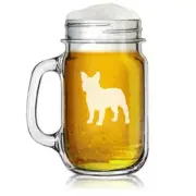 16oz Mason Jar Glass Mug w/ Handle French Bulldog