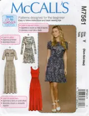 McCall's M7561 LEARN TO SEW Pullover Gathered-Waist Knit Dresses Sz 16-26 UNCUT