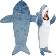 [Fxvhojq] Shark Blanket Adult Hoodie Shark Blanket Shark Blanket Super Soft Cozy Flannel Hoodie Funny Shark Blanket Hoodie Portable Fleece Throw Blanket Blue Shark Flannel Hoodie