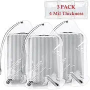 [NVAAV] 62x31 Inch Extra Large Clear Drawstring Plastic Bags 3 Pack(4 Mils), Dustproof Moistureproof Reusable Big Giant Luggage Storage Bag for Suitcase Garage Organizer, Blanket, Plush Toys