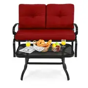 Costway 2PC Indoor Outdoor Furniture Set Bench Loveseat Garden Chair w/Coffee Table Lounge Chair Set Red