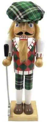 SANTA'S WORKSHOP 14" WOODEN GREEN PLAID GOLFER NUTCRACKER CHRISTMAS DECORATION