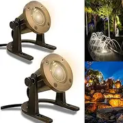 MIK Solutions Waterproof Underwater Light 172 Solid Brass Pond Light Submersible Waterfall Pool Fountain Light for Beautiful Bright Long Lasting Home Garden Patio Pool Area Lighting (2 Pack No Bulb)