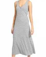 Athleta Midi Dress Womens Sundress Striped Light Gray Small Casual Summer NEW