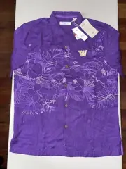 Tommy Bahama Men's Collegiate Game Day Lei IslandZone Camp Shirt Purple Medium