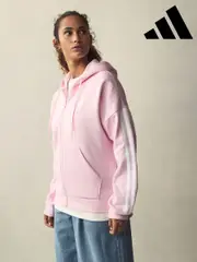 adidas Pink Essentials 3-Stripes Full Zip Fleece Hoodie (E74677) | $104