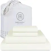 Threadmill Home Linen 800 Thread Count Bedding Collection 100% ELS Cotton Solid Sateen Sheet Set, Luxury Bedding, 4 Piece Set, Bed Sheets, Smooth Sateen Weave, King, Ivory