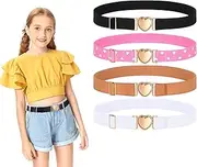 [CowboyGuru] 2 Pack Kids Elastic Stretch Belts Girls Belts Adjustable toddler Belt Heart Buckle for Girls Boys, 03 Black/Brown/Pink/White