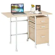 Giantex Rolling Computer Desk Folding Study Writing Table Home Office Desk Space Saver, Natural