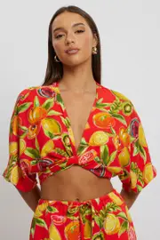 Red Abstract Tie Up Bolero Short Sleeve - Size 16XL, Women's Bolero
