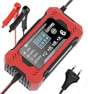6A Car Battery Charger, 12 V Car Charger with Temperature Compensation, Smart Battery Charger Car with LCD Touch Screen for Car, Truck, Motorcycle, Boat, Marine Batteries