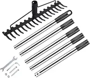 KGDSFG 17 Steel Teeth Metal Rake Soil Scarifier with Stainless Steel Handle for Collecting Leaves and Leveling Your Lawn Easy to Use