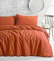 Double Bed Quilt Cover Set - Cotton Rich Bedding & Linen - Rust Doona Cover - Bedding Duvet Cover Sets (3PCs, Double)