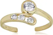[AVORA] 10K Yellow Gold Adjustable Bypass Toe Ring with Simulated Diamond CZ, Yellow Gold, Cubic Zirconia