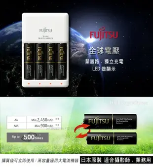 【FUJITSU 富士通】 原裝進口 急速4槽充電電池組(2450mAh 3號4入+充電器+電池盒) FCT344FXTHC(FX)