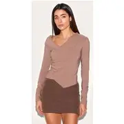 Mushroom Bengaline Asymmetric Ruched Long Top, Mushroom