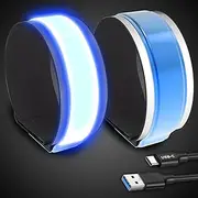 PEAKFIRE 2 Pack USB-C Rechargeable Safety Lights for Runners, 360° Reflective LED Bracelets Armbands Reflectors for Walking at Night