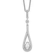 Sterling Silver Brilliant Embers Rhodium-Plated 46 Stone 18 Inch With 2 Extender Spring Ring Clasp Micro Pav Cz Teardrop Necklace