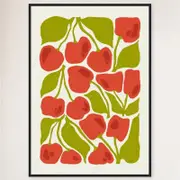 Galrie Vibrant Cherry Print Wall Art from Abstract Fruit Collection for Kitchen Decor, Black Frame, A3 30 x 42cm (12 x 16inch)