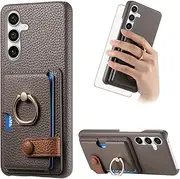[Asuwish] Phone Case for Samsung Galaxy S23 FE 5G Wallet Cover with Tempered Glass Screen Protector and Thin Slim Ring Stand Credit Card Holder Leather Cell Accessories S 23 EF S23FE 23S WomenMen Gray