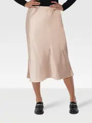 Beige Midi Slip Skirt
