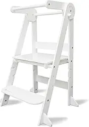 My Duckling Foldable Learning Tower,Montessori Toddler Learning Tower Foldable,Kids Kitchen Tower with Step Ladder,Foldable Standing Tower -White