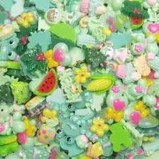 10 Resin Cabochons Green Slime Charms Flat Back Mix Assorted Lot