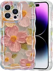 ELEPIK for iPhone 12 Pro Max Case, Stylish Floral Oil Painting Design, Glossy Finish with Curly Wave Edges, Durable TPU, Protective & Elegant Cover for Girls Women, Green.