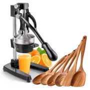 Cast-Iron Orange Juice Squeezer, Professional Citrus Juicer and 6 Piece Wooden S