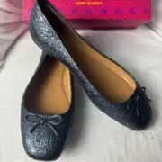 NWT Tory Burch Laila Driver Metallic Blue Ballet Flats Size 9.5