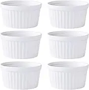 6oz White Porcelain Ramekins, Baking Cups for Souffle, Creme Brulee, Custards, Pudding and Ice Cream - Durable Set of 6.
