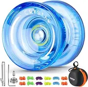 MAGICYOYO Crystal K2 Responsive Yo-yo for Kids, Plastic Professional Beginner With Unresponsive Bearing for Intermediate + 12 Strings, Storage Bag (Crystal Blue)