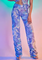 [Jaded London] Blue Marble Print Ruched Hem Knit Joggers