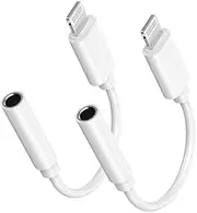 Apple MFi Certified Lightning to 3.5 mm Headphone Jack Adapter for iPhone, 2 Pack iPhone 3.5mm Aux Audio Adapter Converter Cable Dongle Compatible for iPhone 14 13 12 11 Pro Max XS XR X 8 7 6 iPad