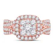 14k Rose Gold Round Diamond Cluster Bridal Engagement Ring 2 Cttw