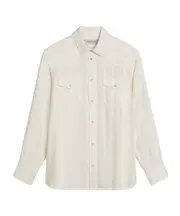 Mens oversized worn-white shirt with vertical stripes L,M