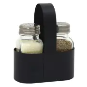 CVHOMEDECO. Salt and Pepper Shakers Set with Black Galvanized Caddy, Rustic F...