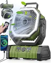 Richday Fan with LED Lantern 4 Speeds Camping Fan Quiet Fan 20000 mAh 270° Rotation Table Fan USB Fan Outdoor Camping Fan