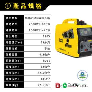 謙品 CP-200D 環保變頻雙燃料發電機 2kW 2000W