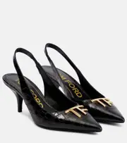 [Tom Ford] Tom Ford Croc-effect leather slingback pumps AU 6 black