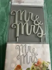 New In Plastic Box Mr. and Mrs. Wedding Cake Topper Silver