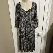 Torrid Midi Dress Shirred Button Front Leopard Plus Size 1 1X