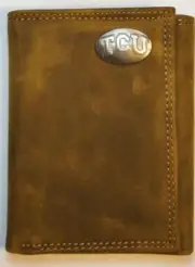 ZEP PRO Texas Christian University TCU Crazy Horse Leather Trifold Wallet