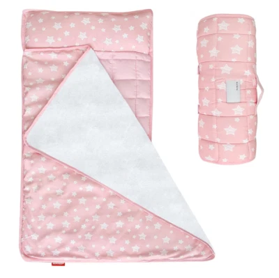 Moonsea Toddler Nap Mat Pink, with Pillow and Fleece Minky Blanket